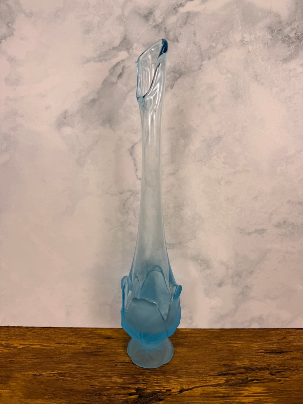 Vintage Viking Glass Blue Cabbage Leaf Swung Vase Satin MCM Art Glass